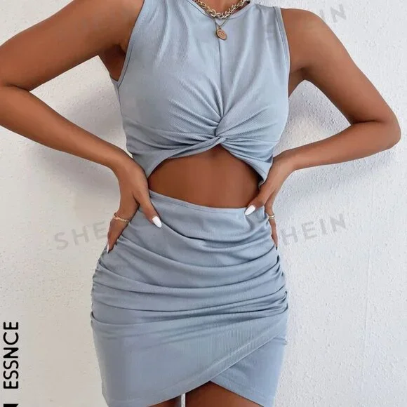 BABY BLUE CUT OUT DRESS - Picture 2 of 6